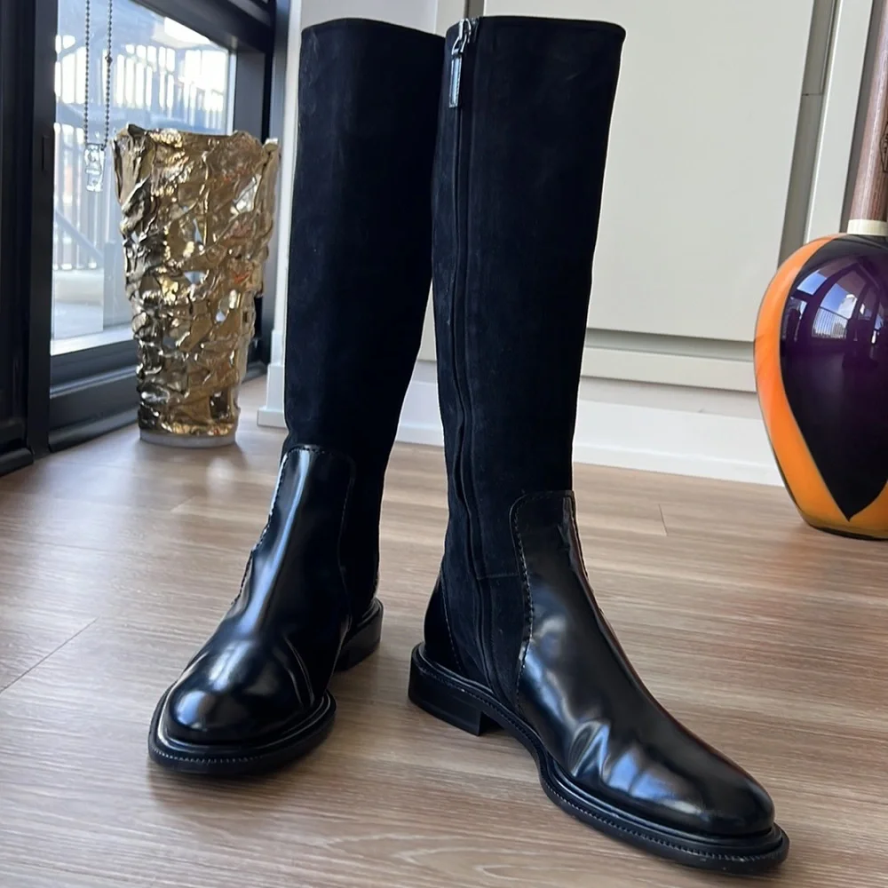 Jill Sander made in Italy leather & suede trim 8M(38) black riding boots - Picture 1 of 16